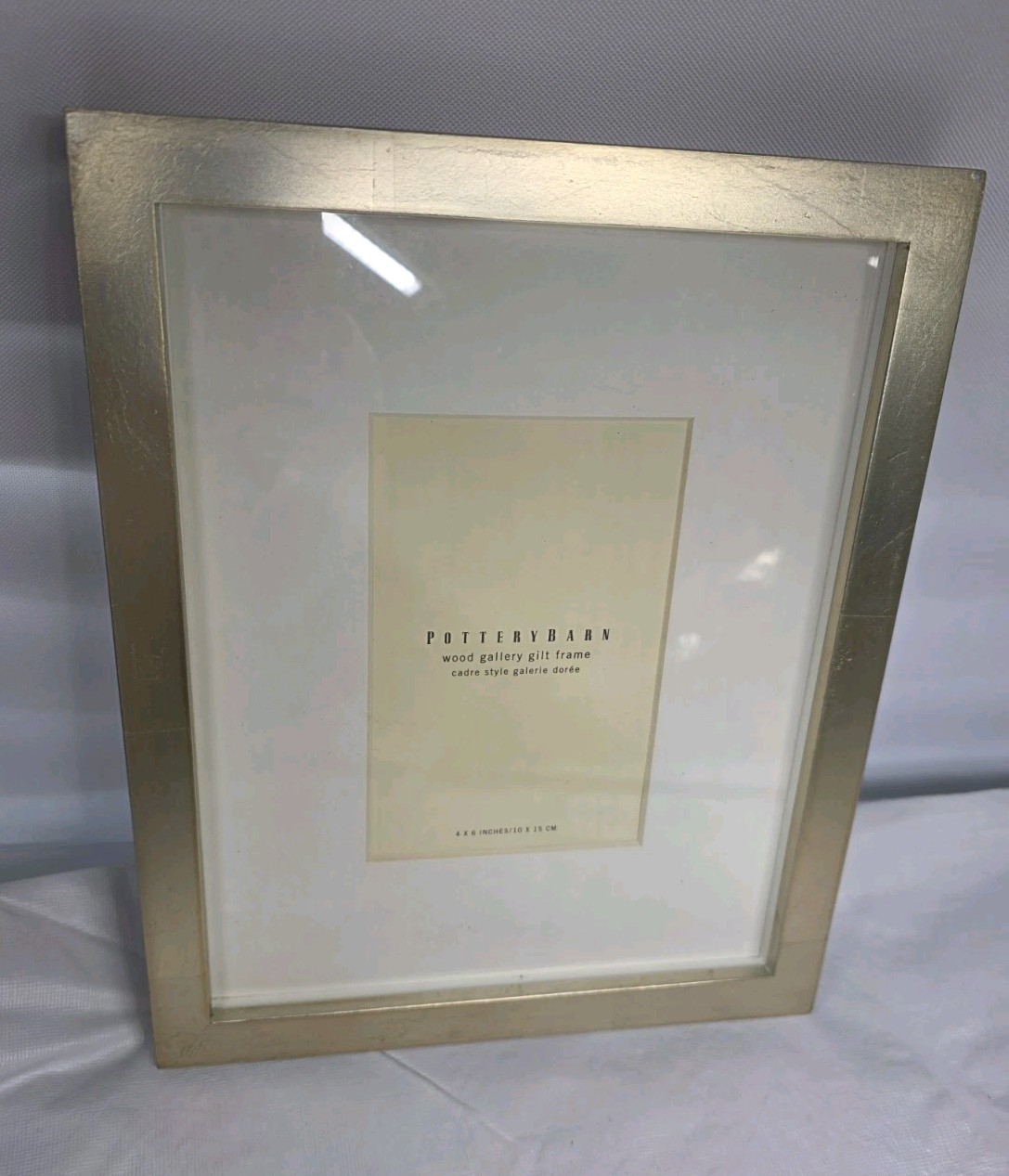 Pottery Barn Wood Gallery Gilt Frame 4×6 Photo Gold Finish White Matte