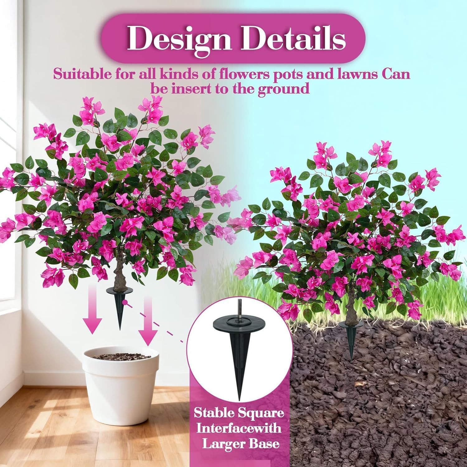 2 Pack 37.4″ Bougainvillea Artificial Trees Outdoors Fake Bougainvillea Silk Flo