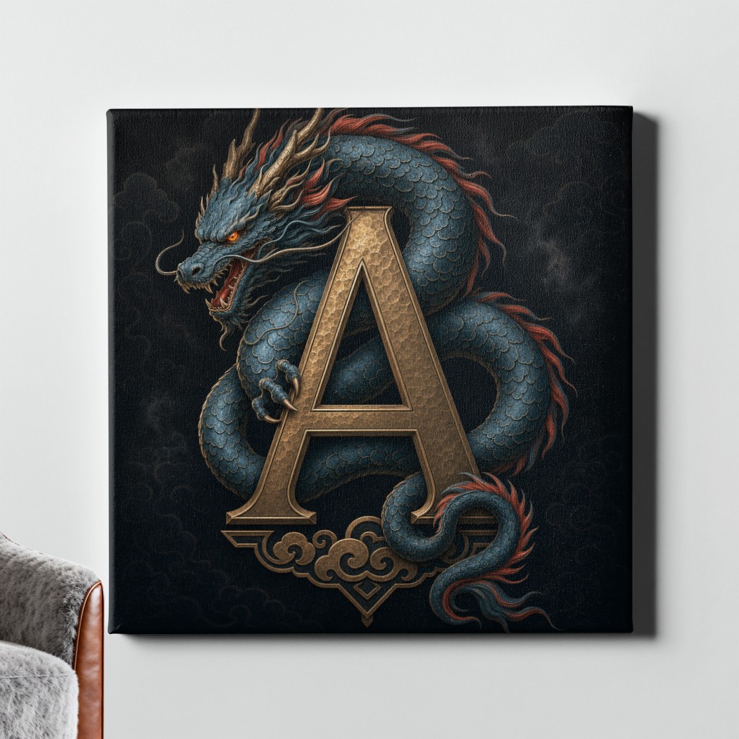 Dragon Letter A Art Print Fantasy Emblem Monogram Style Symbol