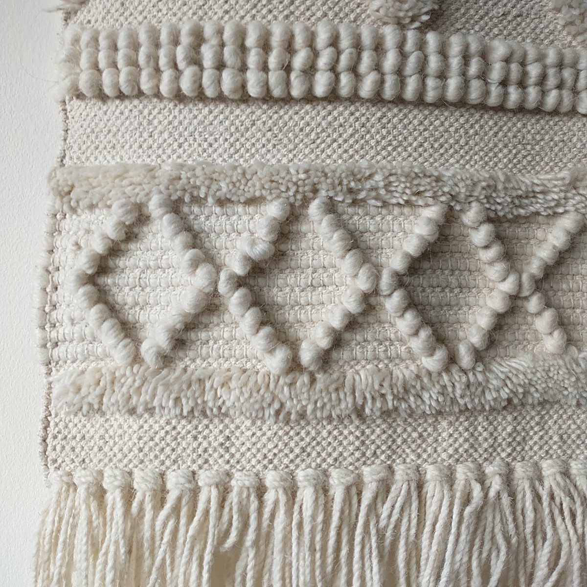 Woven Wall Hanging Tapestry Cream Boho Bohemian Art Decor Texture Geometr Fringe