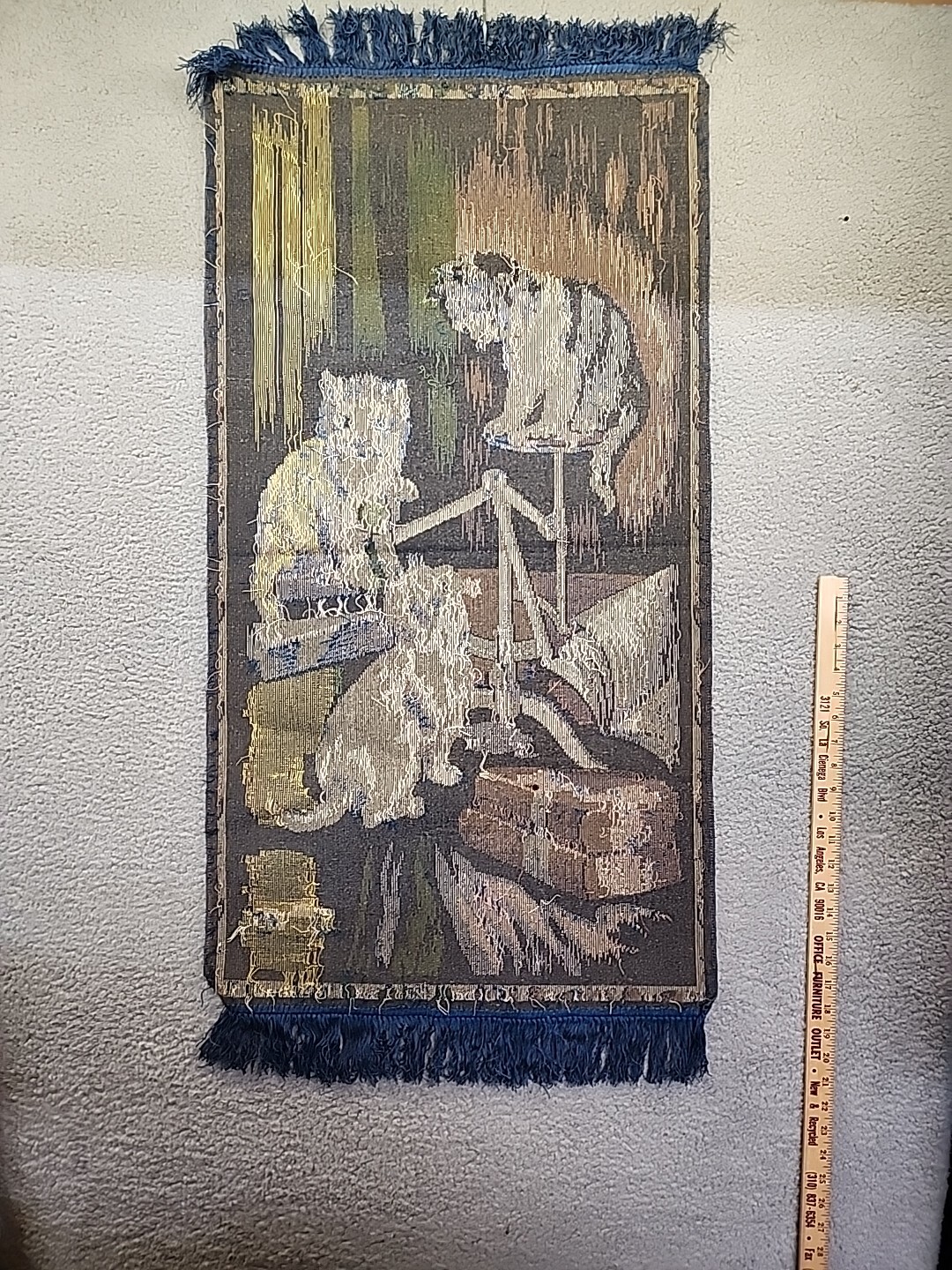 Vintage Cat Wall Tapestry Kittens Wall Hanging Runner Velvet 45 X 21 Art Deco