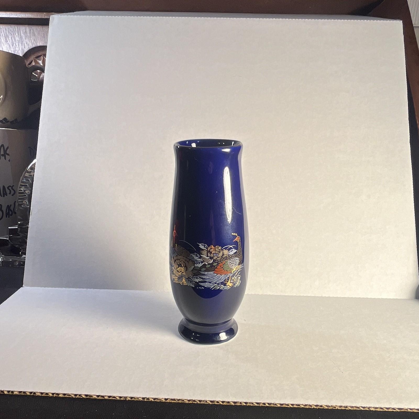 Blue Glossy Decorative Floral Bottle-Shaped Flower Vase, Free Standing