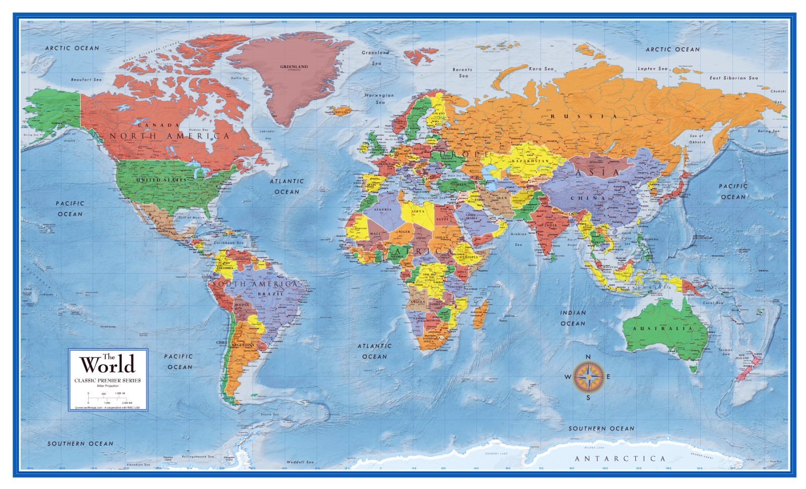 Swiftmaps World Classic Premier Wall Map Mural Large 3D Relief Decoration Poster