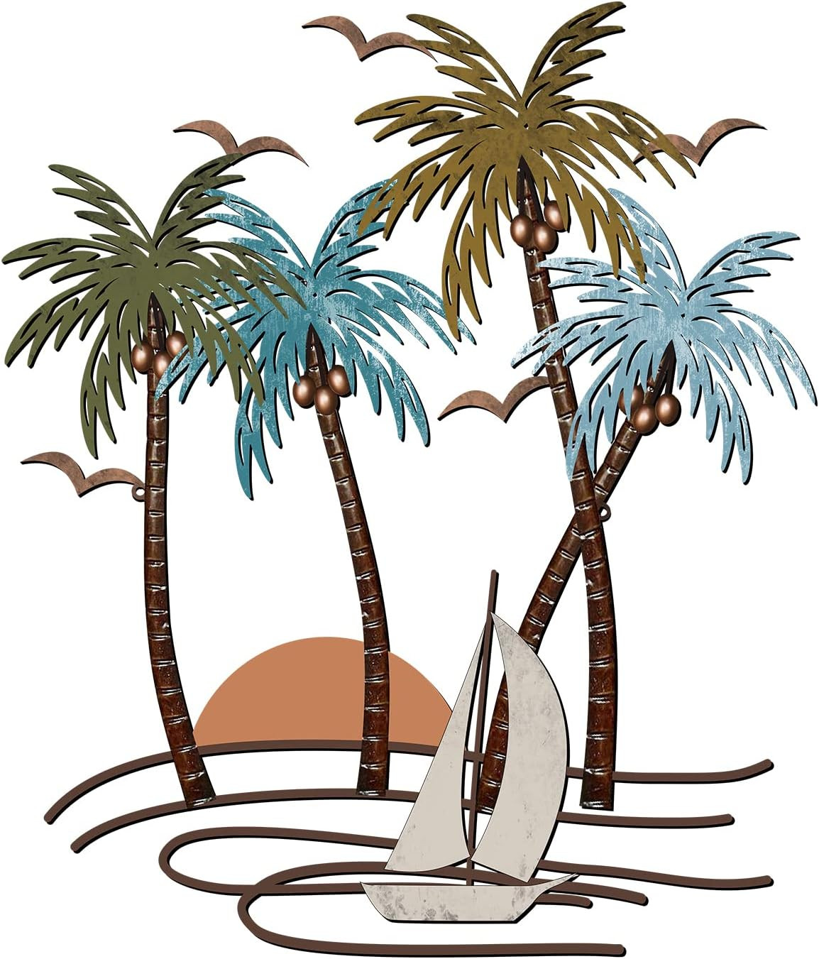 Tropical Palm Tree Beach Metal Wall Decor for Bathroom Living Room Indoor