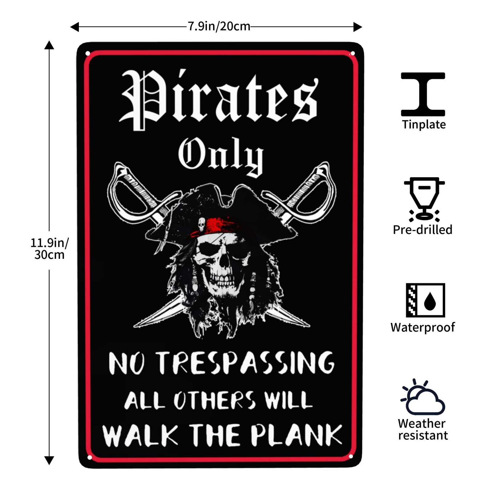 Pirate Theme Wall Decor Metal Sign – Pirates Only All 12×8 inches, Pirate3