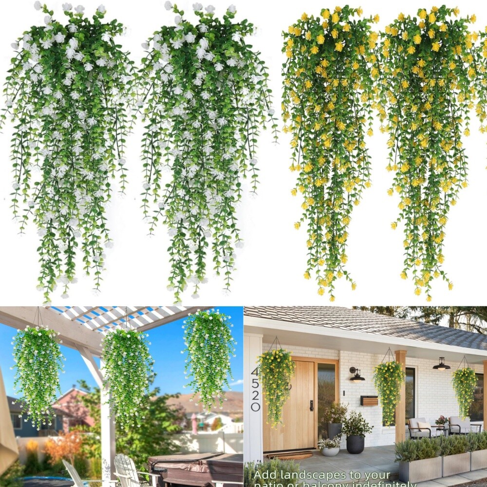 8pc Artificial Hanging Plant Fake Eucalyptus Leaf Vine Home Garden Outdoor Decor