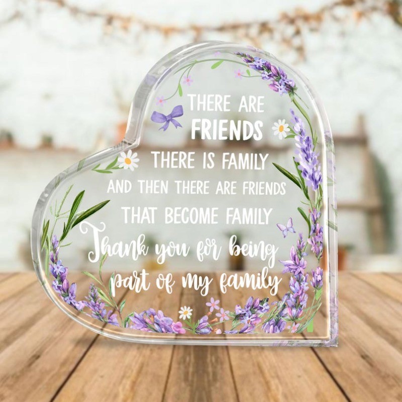 Heart Acrylic Plaque Lavender Floral Friendship Keepsake Desktop Decor Gift