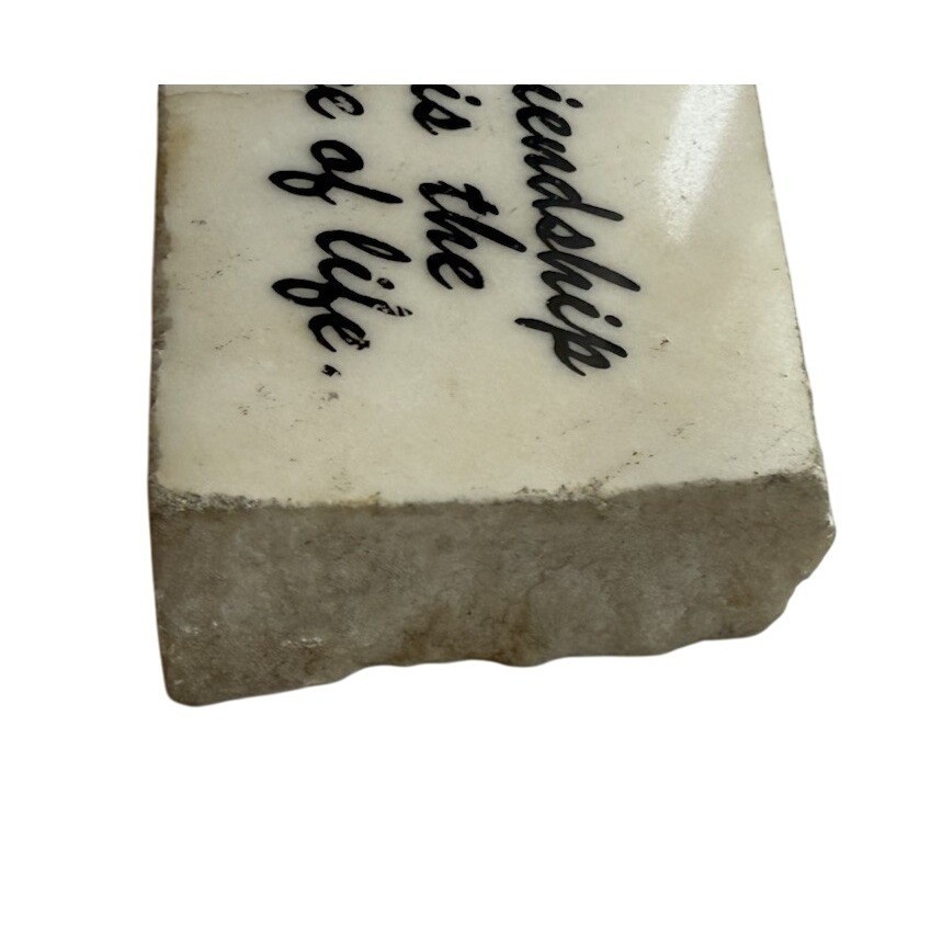 Friendship is the Wine of Life Vtg White Mineral Stone Decor Shelf Sitter