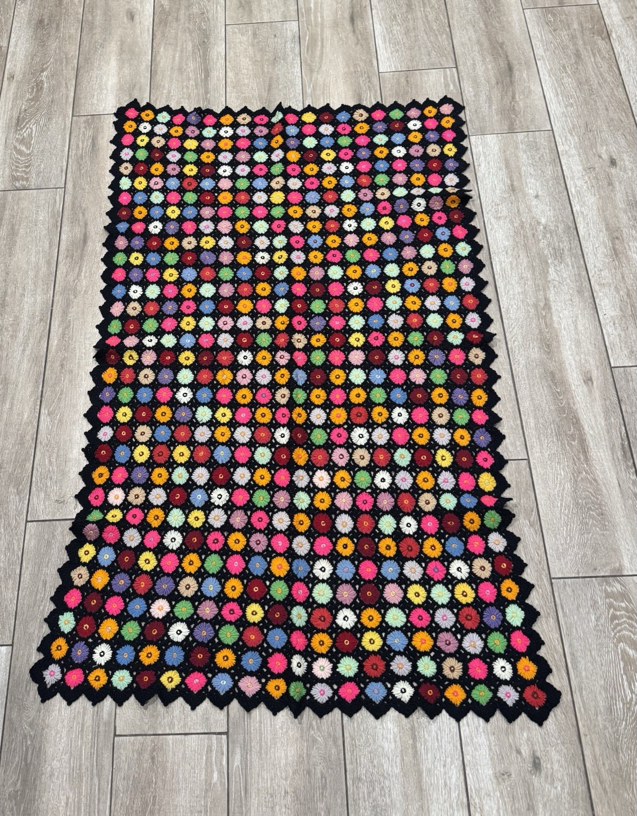Vintage Crochet Granny Square Blanket Colorful Flower Throw 64×40 Handmade