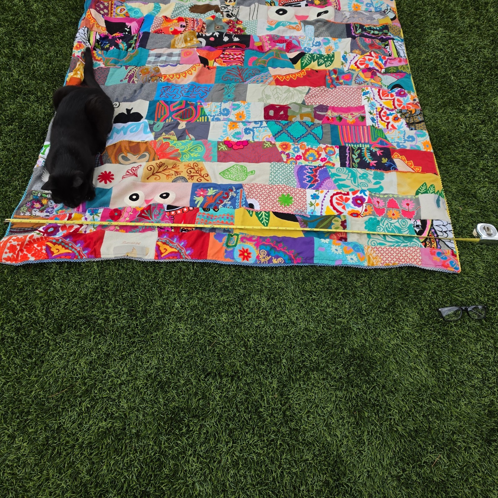 Karma Living Patchwork Throw Blanket Embroidered Floral Whimsical Boho Eclectic
