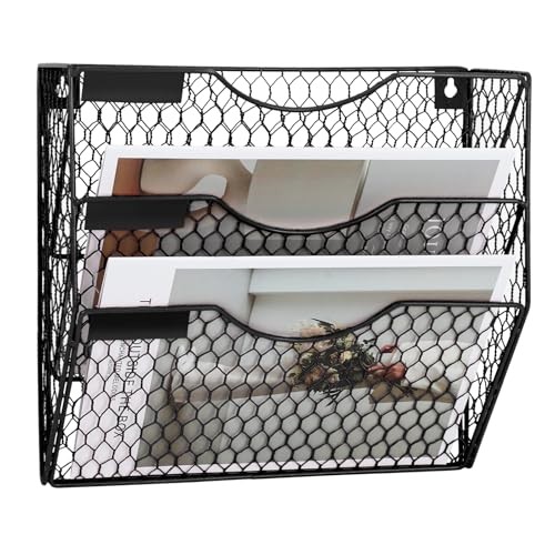 Mail Organizer Wall Mount Hanging File Holder Storage, Metal Chicken Wire