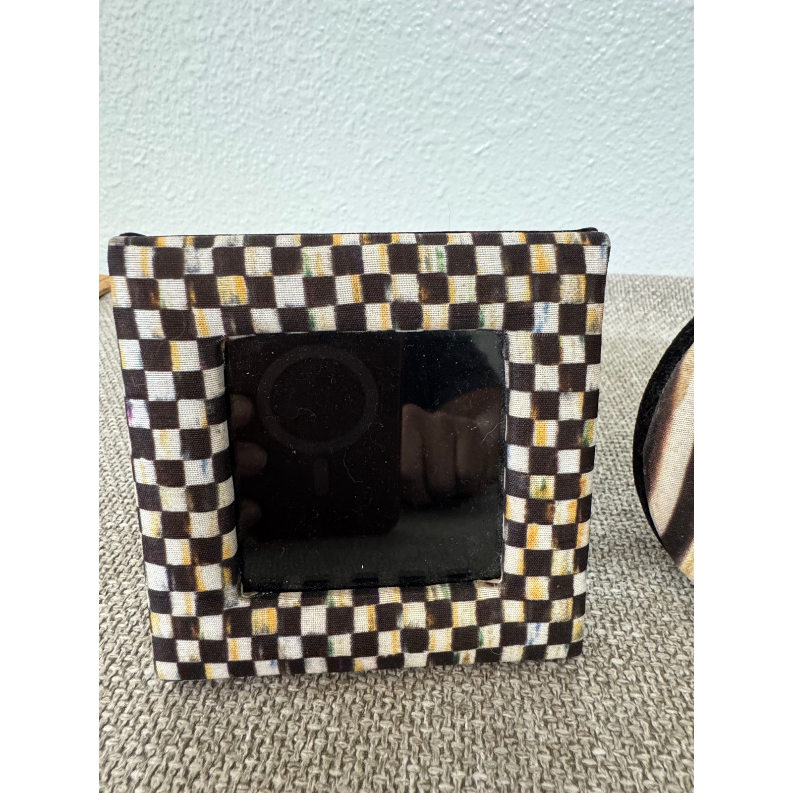 MacKenzie Childs Fabric Picture Frame Mini Black Courtly Check Striped Set of 3