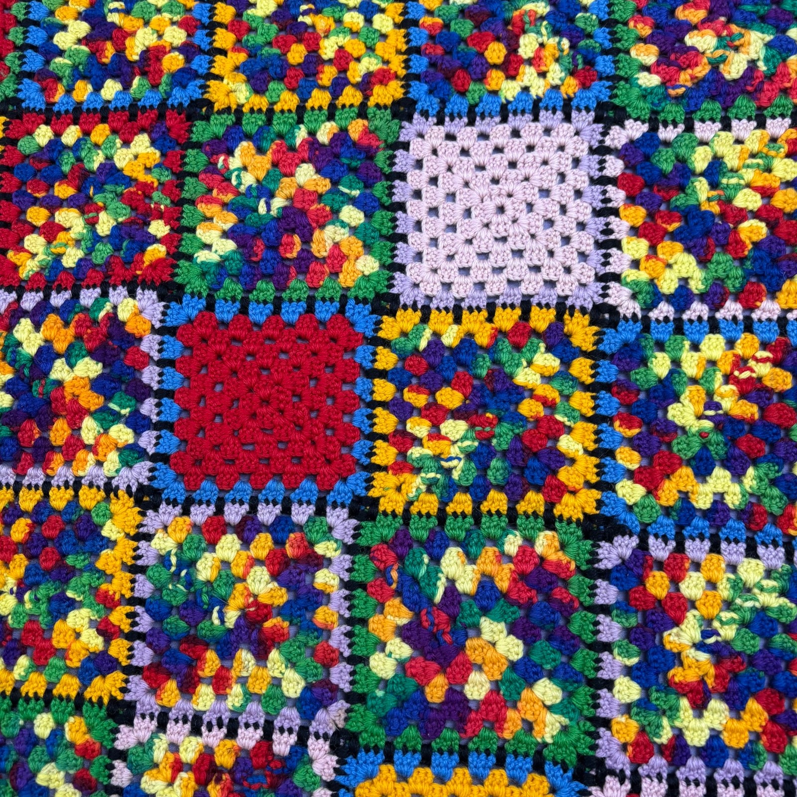 Vintage Granny Square Afghan Multicolor Blanket Throw Fringe Colorful 35×60