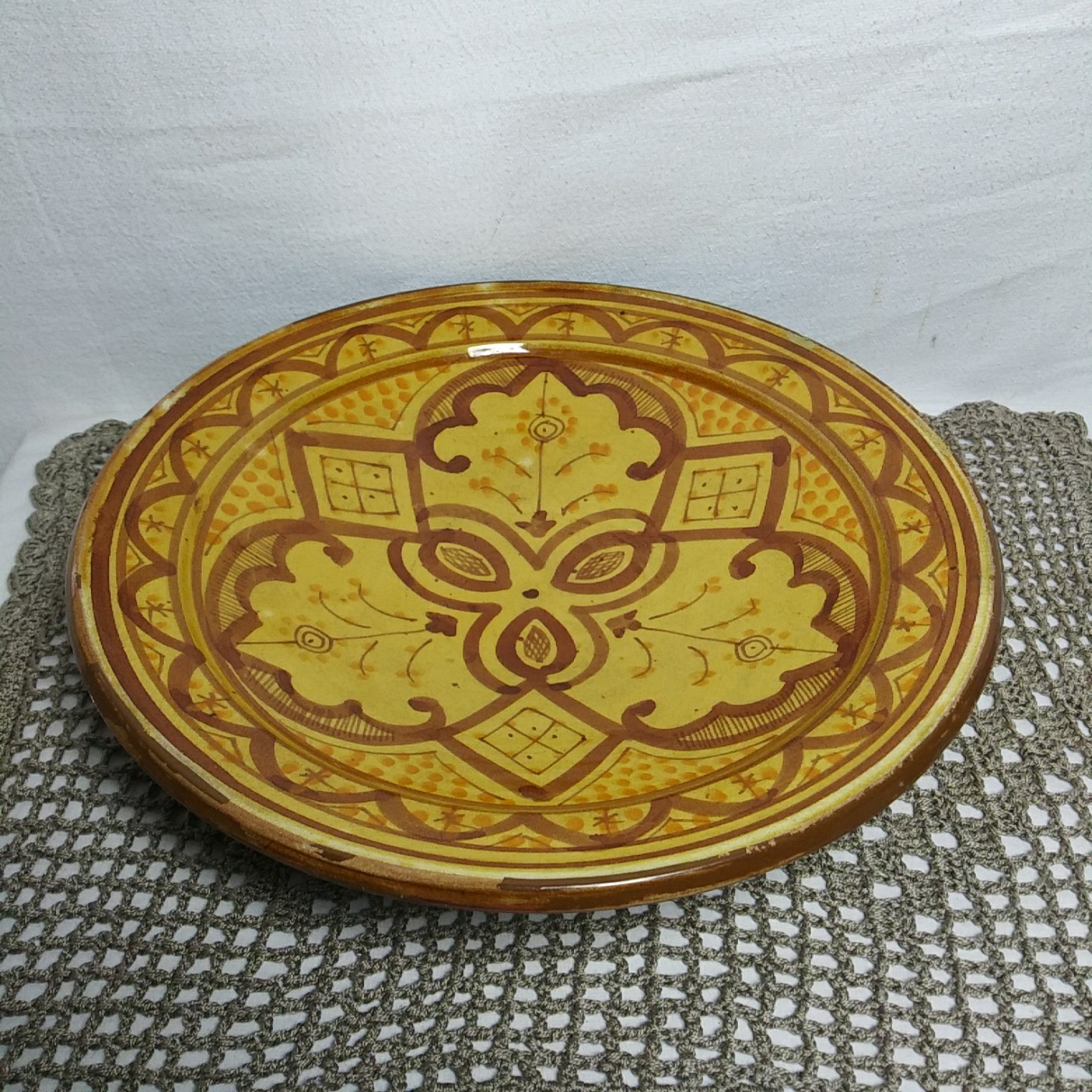 Moroccan Ceramic 10″ Serving Bowl Handmade Hanging Fruit Dish Yellow Monochrome