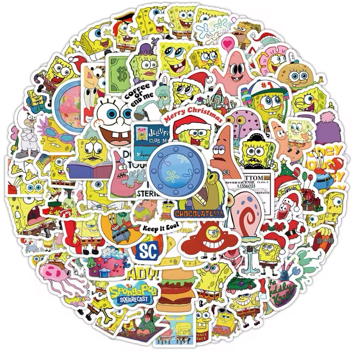 Square Sponge Cartoon MINI Stickers 100pk Assorted Fun Characters FREE SHIPPING