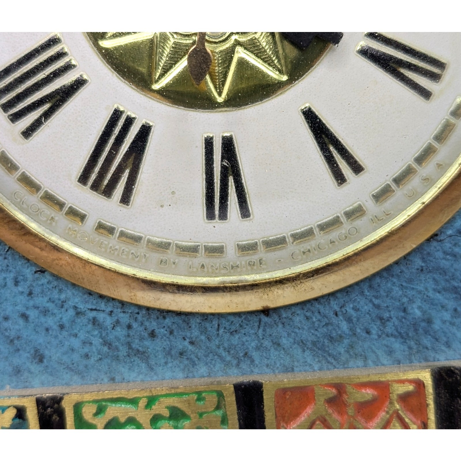 Vintage Blue and Brass Judaica Hebrew 12 Tribes Electric Mantle Clock Israel