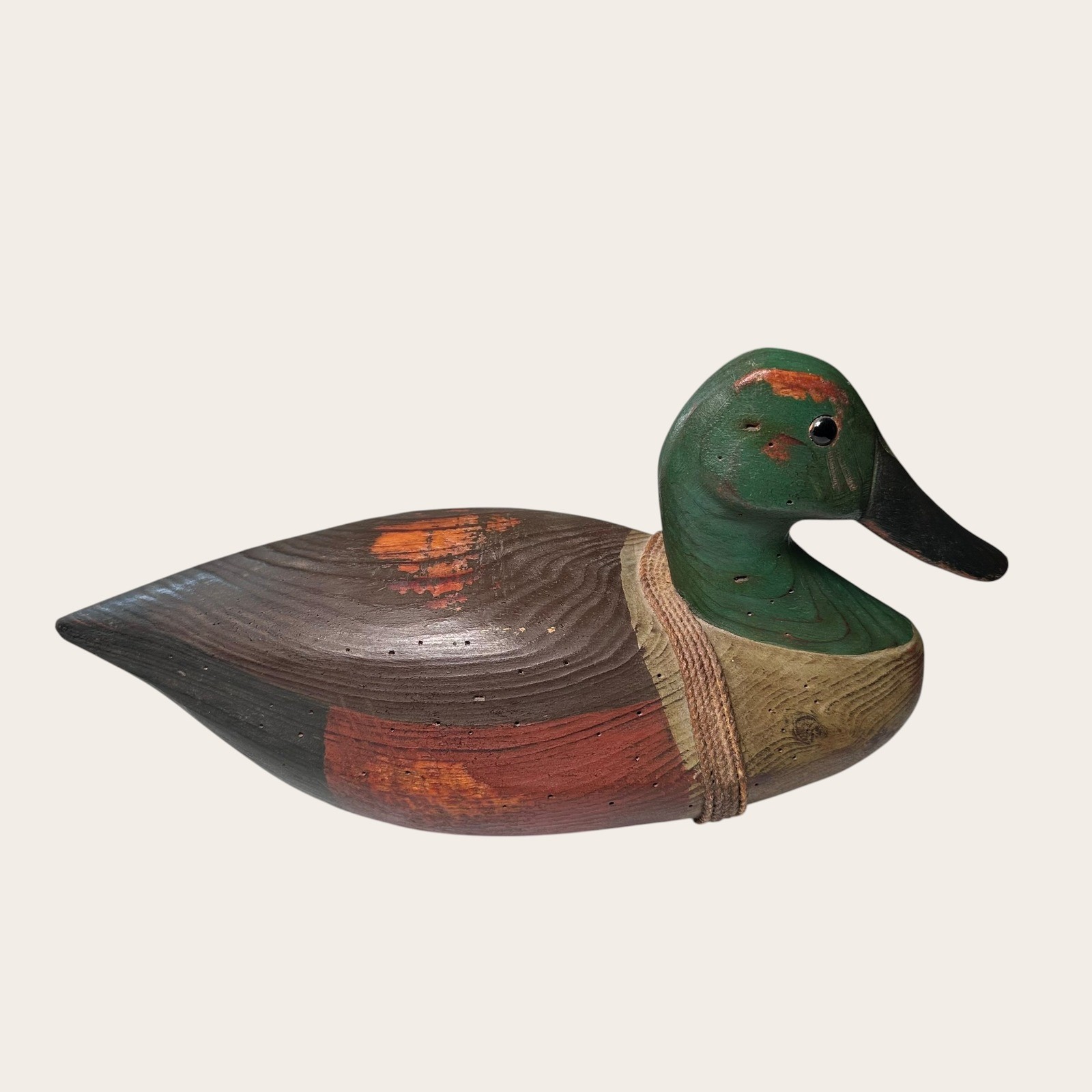 Vintage Wood Duck Decoy OS Green Rustic Rugged Hand Painted G.W. White Stamped