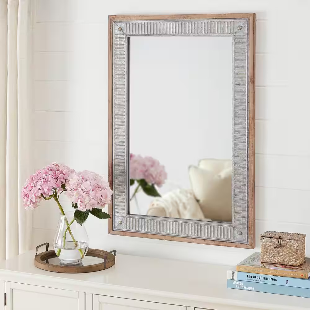Medium Rectangle Galvanized Antiqued Farmhouse Accent Mirror (39 In. H X 27 In.