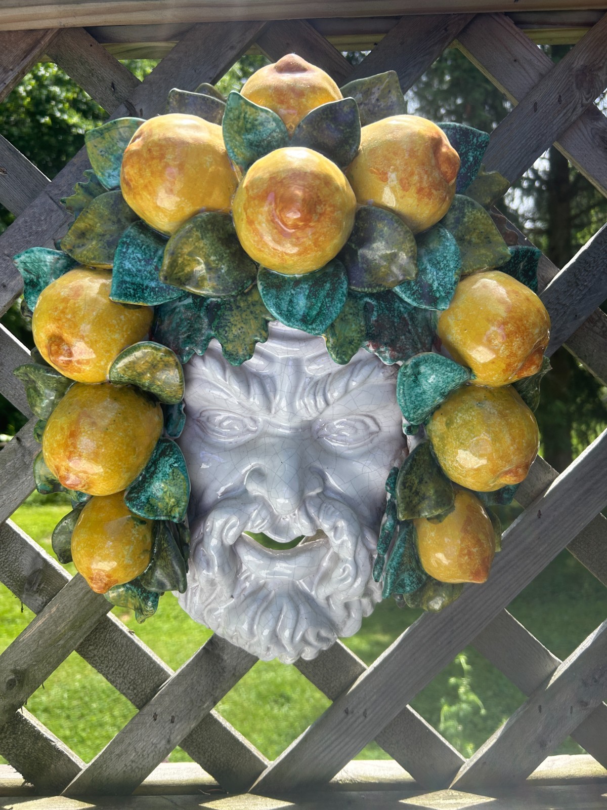 Vintage Italian Folk Art Lg. Mask, Bacchus Crowned by Lemons, from Amalfi Coast