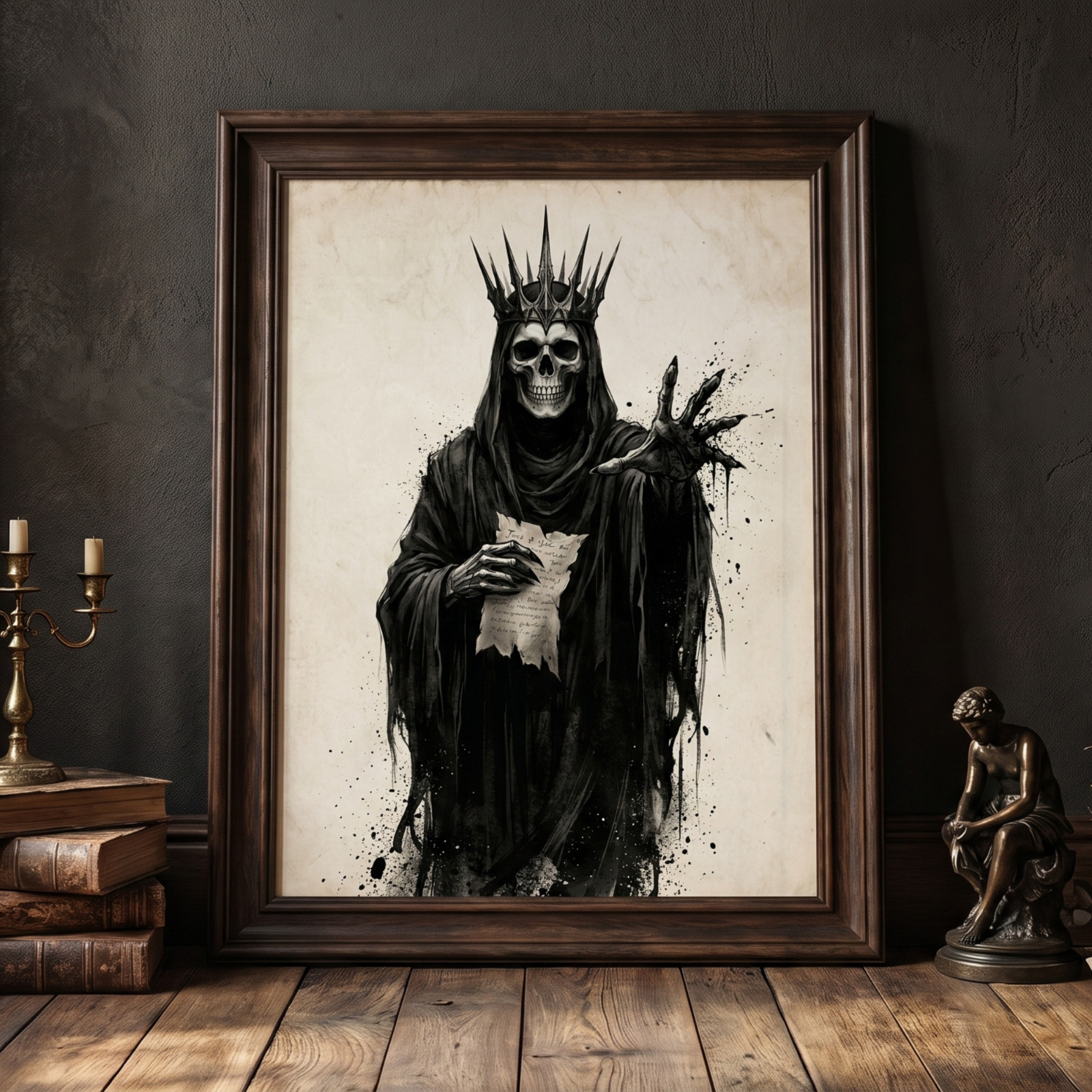 Gothic Skeleton King Art Poster Lich Grim Reaper Dark Fantasy Wall Decor Print
