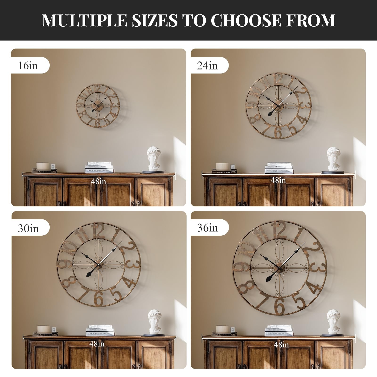 24 inch Wall Clock, Large Wall Clocks for Living Room, Decorative Metal Round…