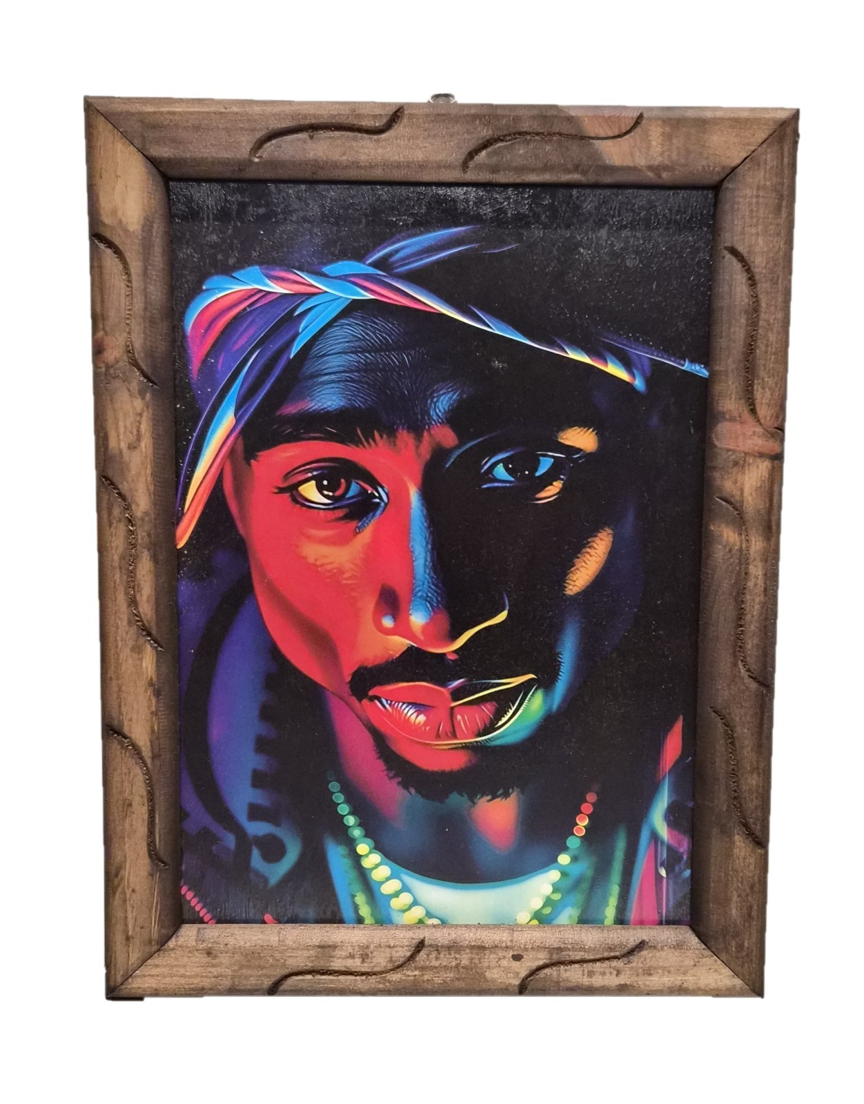 Tupac Shakur Neon Wall Art, 12×18 Framed 2Pac Portrait, Handcrafted Rustic Wood