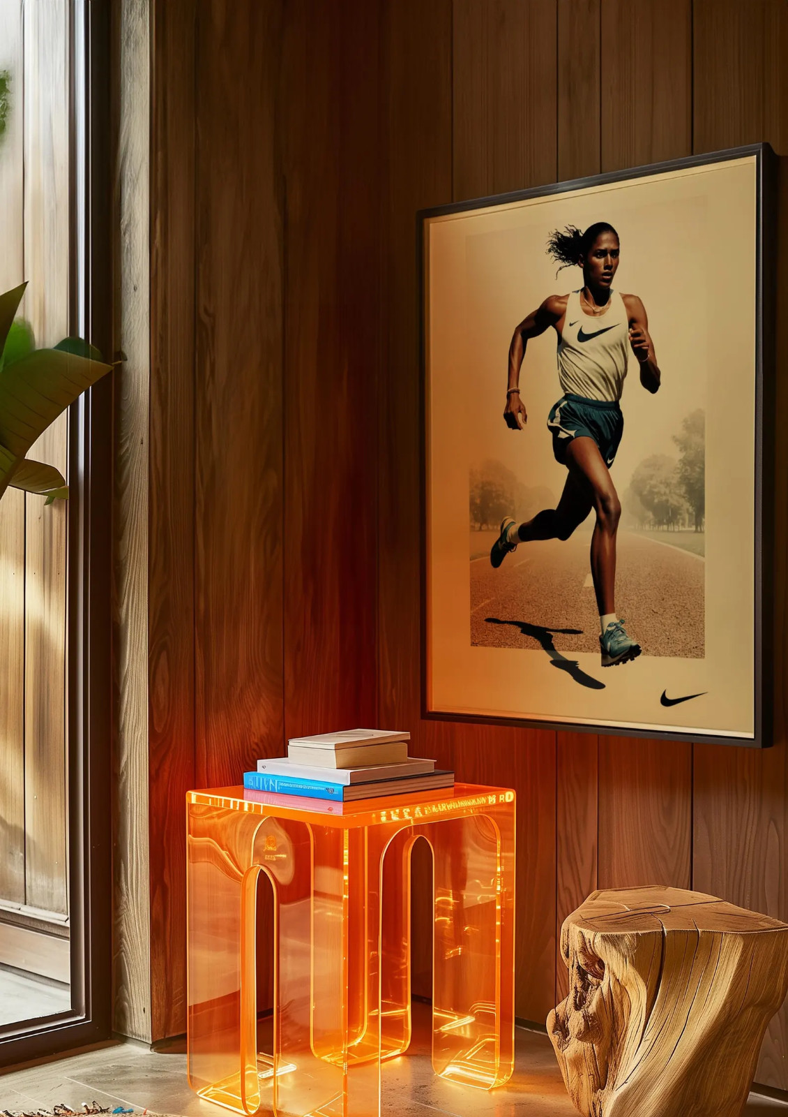 Vintage Nike Poster, Woman Running Framed Print, Retro Art, Midcentury Modern