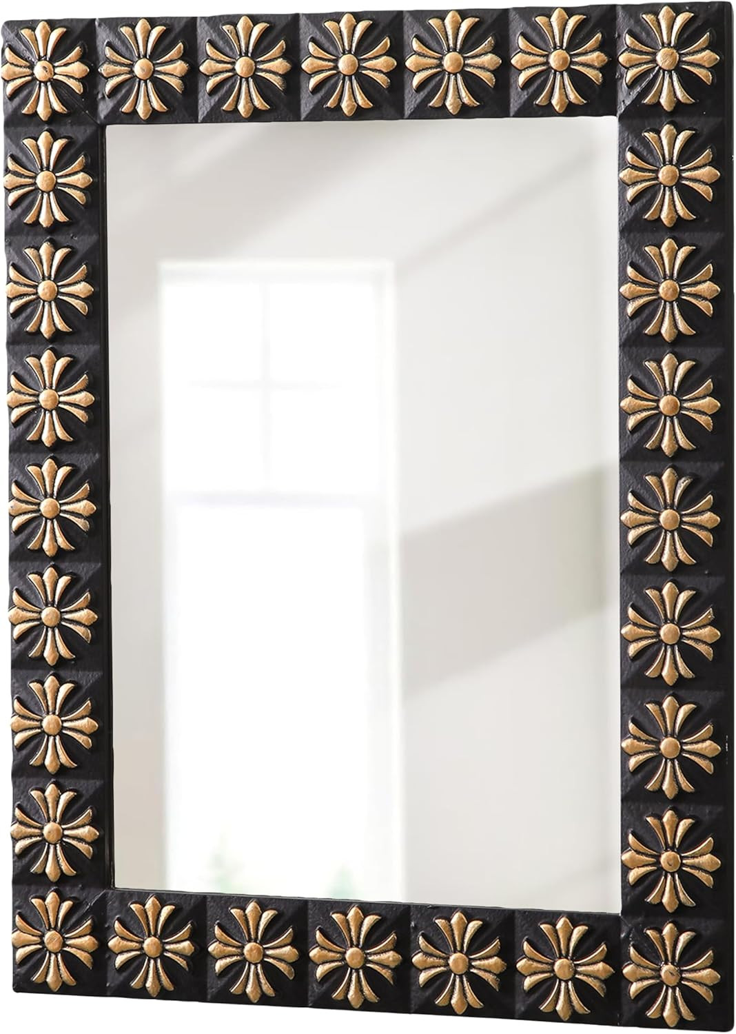 Distressed Gold Floral Carved Wall Mirror 30×24 Inch for Home Décor