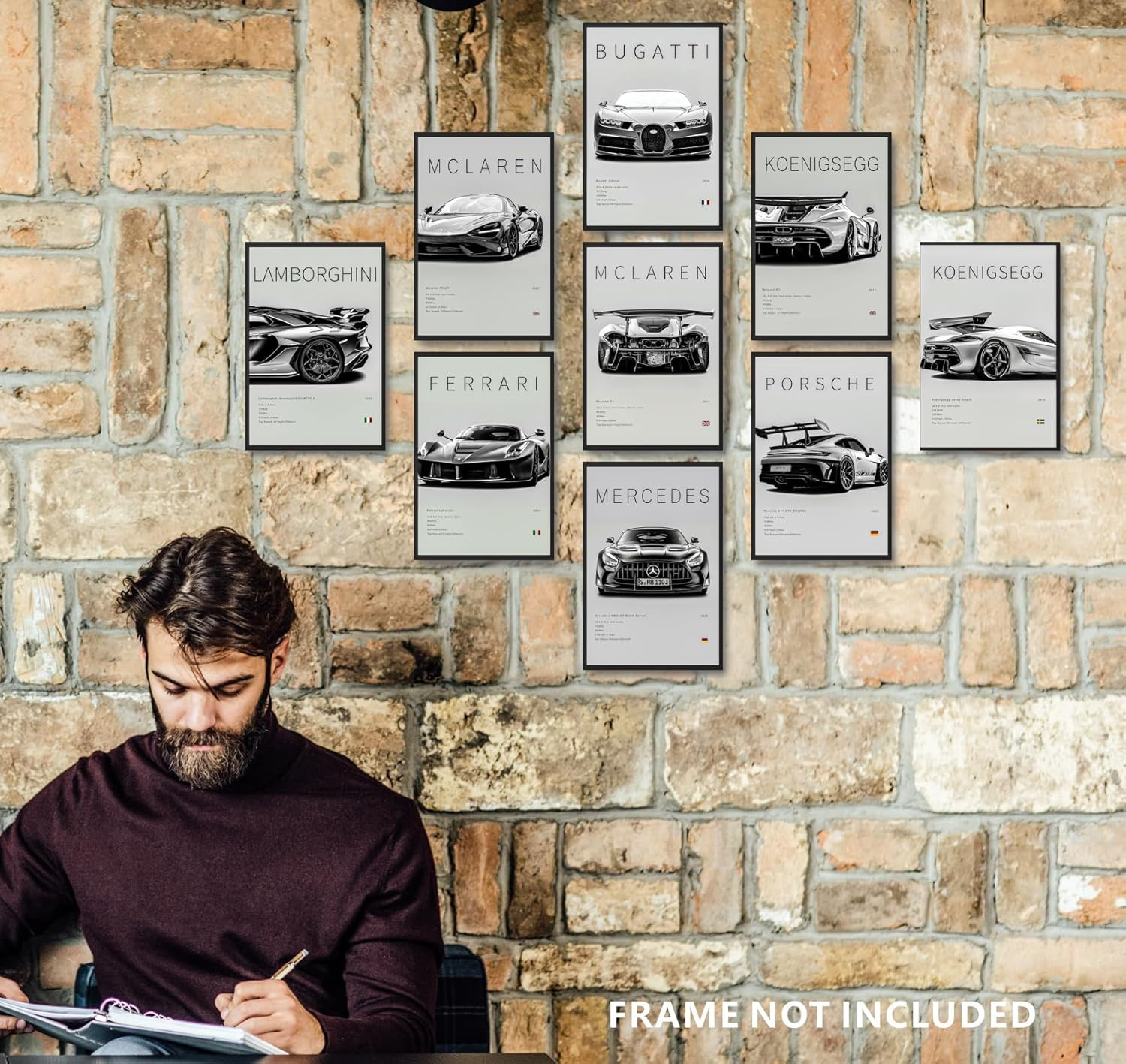 9Pcs Super Car Posters for Boys Room, Racing Car Wall Art for Me…