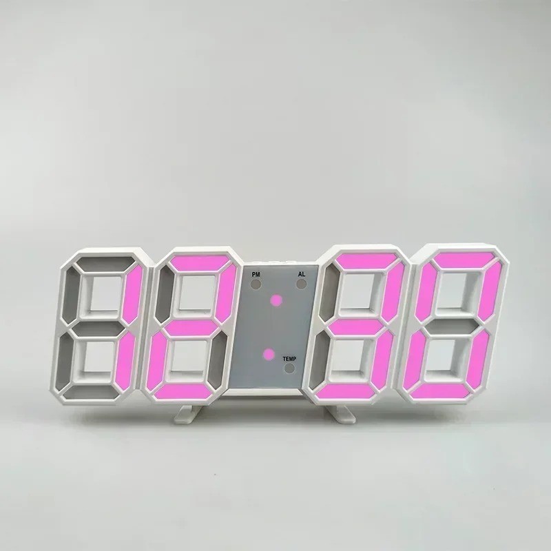 Digital 3D LED Big Wall Desk Alarm Clock Snooze 12/24 Hours Auto Brightness USB