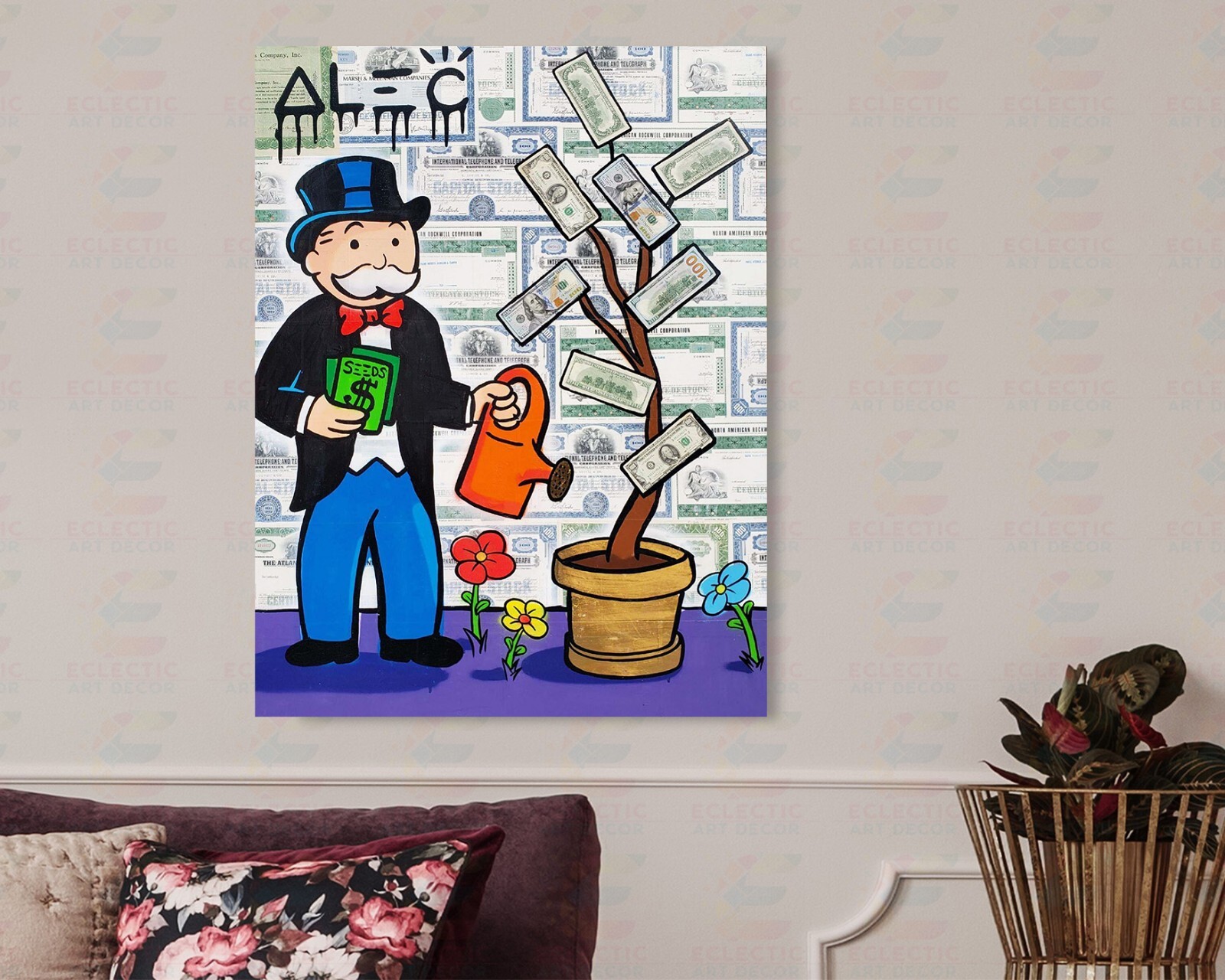 Alec Monopoly Money Tree Art Print | Mounted Canvas | Framed Canvas | Acrylic