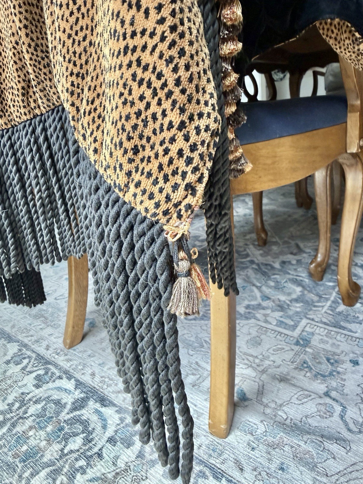 Vintage Reversible Velvet Fringe Throw Blanket Black Gold Tassel 39×70