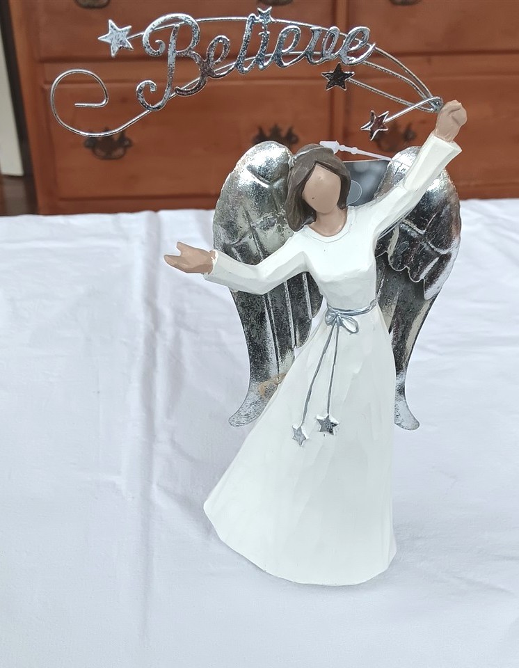Believe Angel Figurine St Nicholas Square 8.5″ Silver New w/Tags