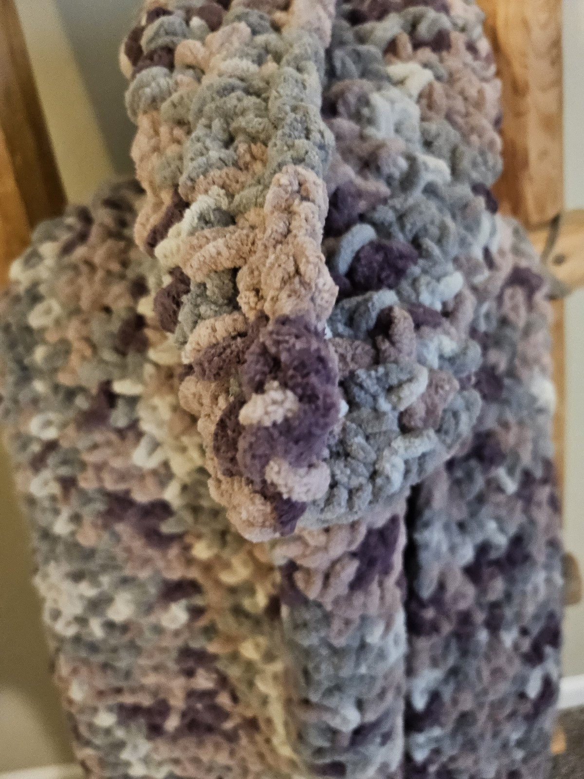 Blanket Hand Crocheted In Burgundy, Grey, Cream Very Soft 72 X 43 Longer Length
