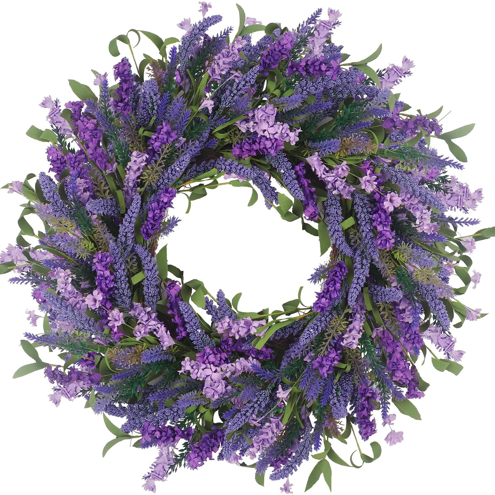 Purple Lavender Door Wreath, 24 Inch Summer Wreaths for Front Door Outside, H…