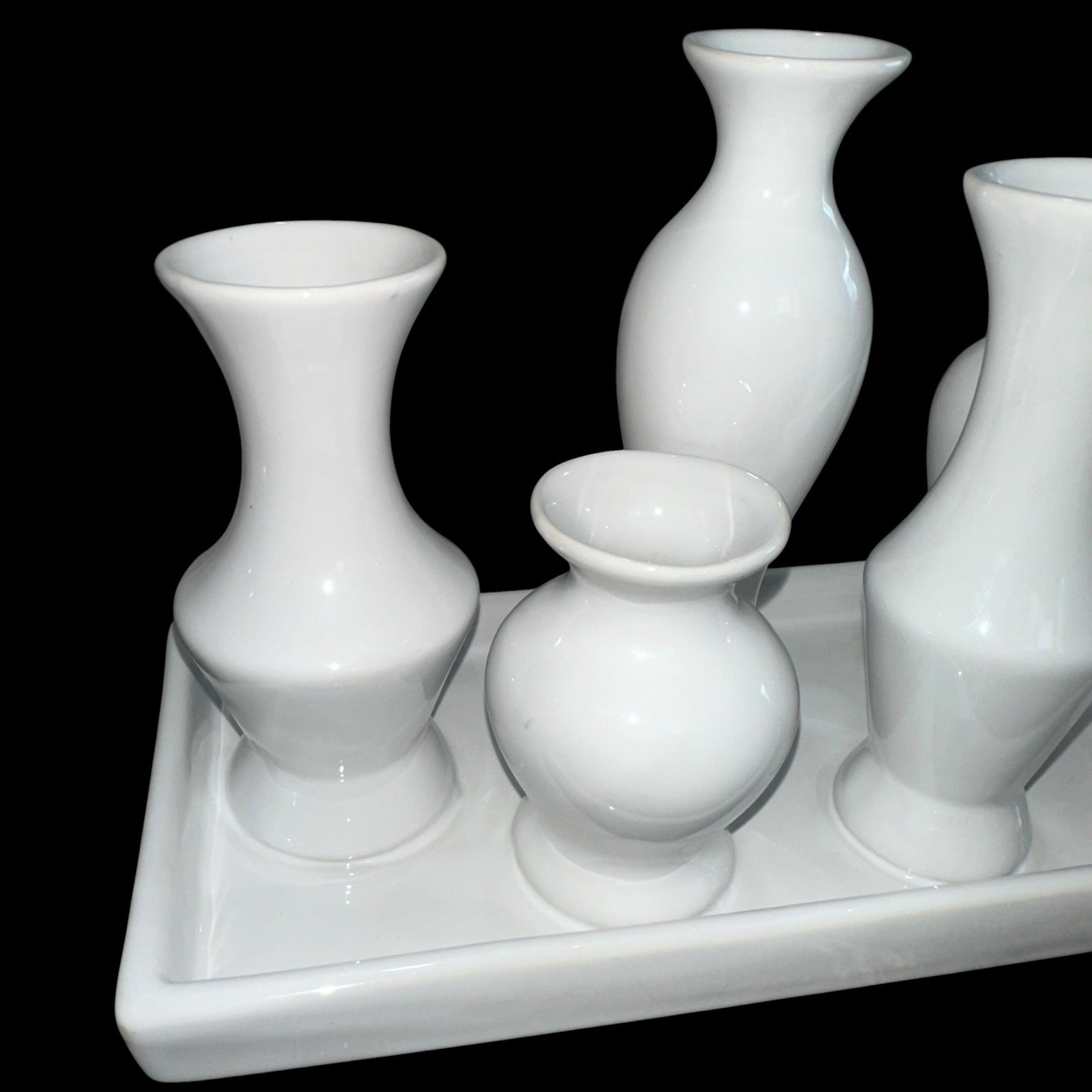 7 Bud Vases Attached Together On The Base, Ceramic Unique Art Deco White