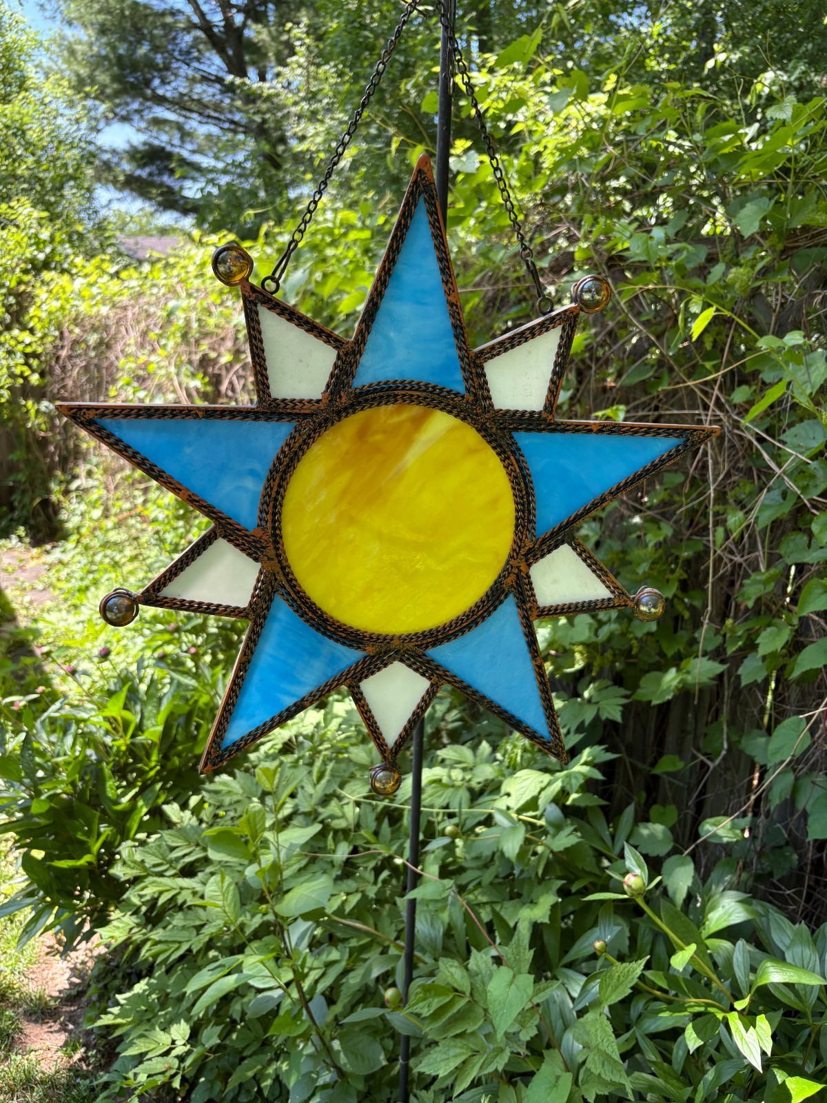 Large Stained Glass Sun & Star Hanging weight 2 lbs 15 oz