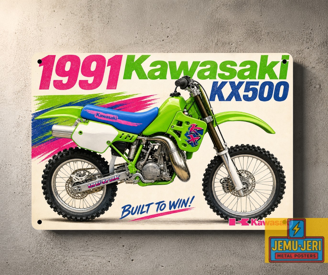 1991 Kawasaki KX500 Motorcycle Metal Poster 30x20cm Sign