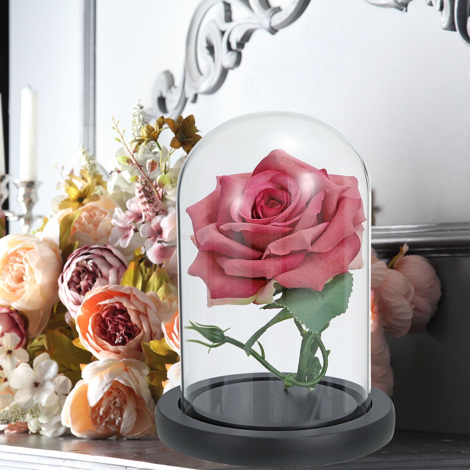 6.1″x5.9″ Clear Cloche Glass Dome Glass Bell Jar Display with Wooden Base