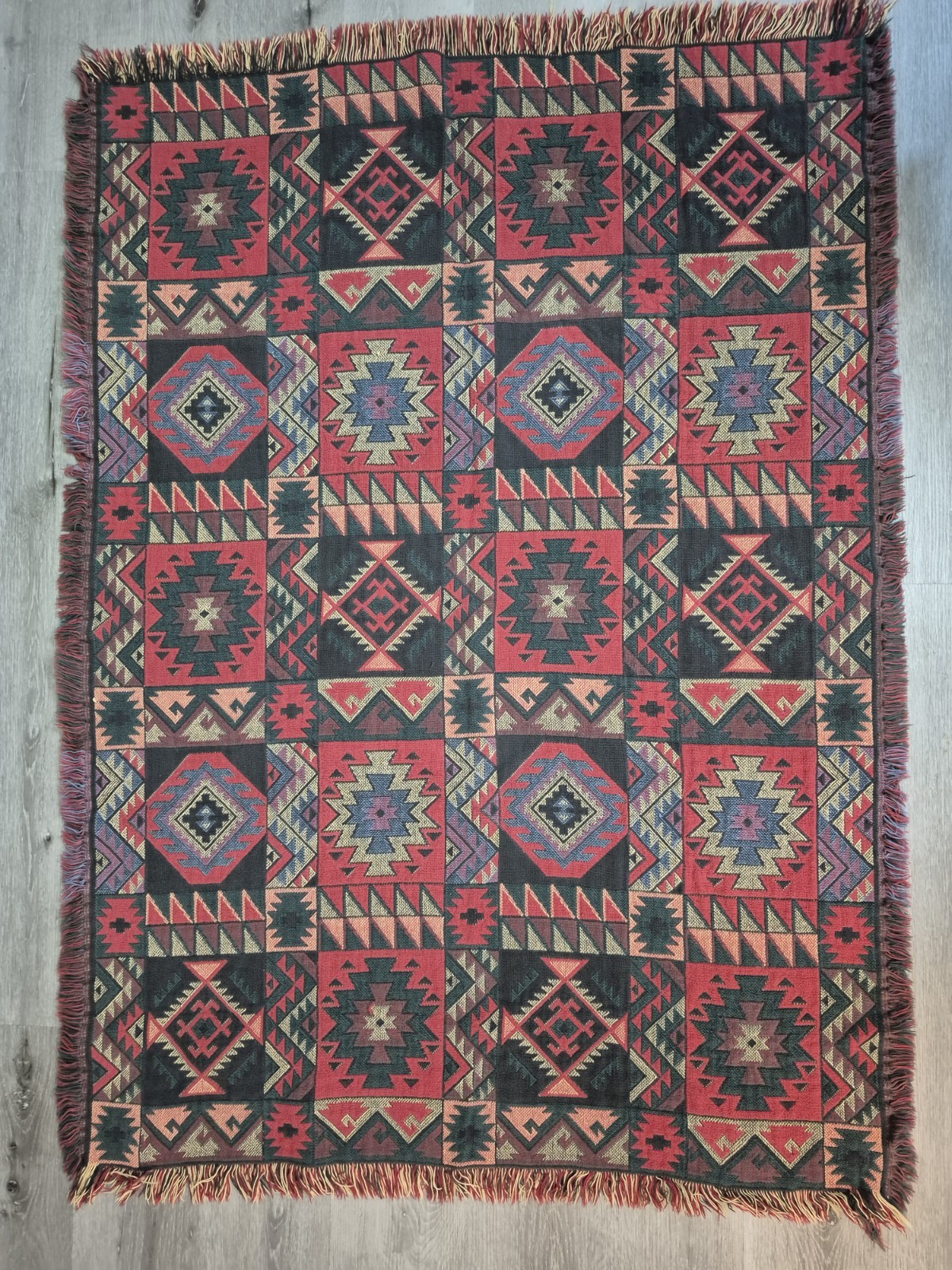 Goodwin Weavers Reversible Blanket Tapestry Red Aztec Southwest 100% Cotton