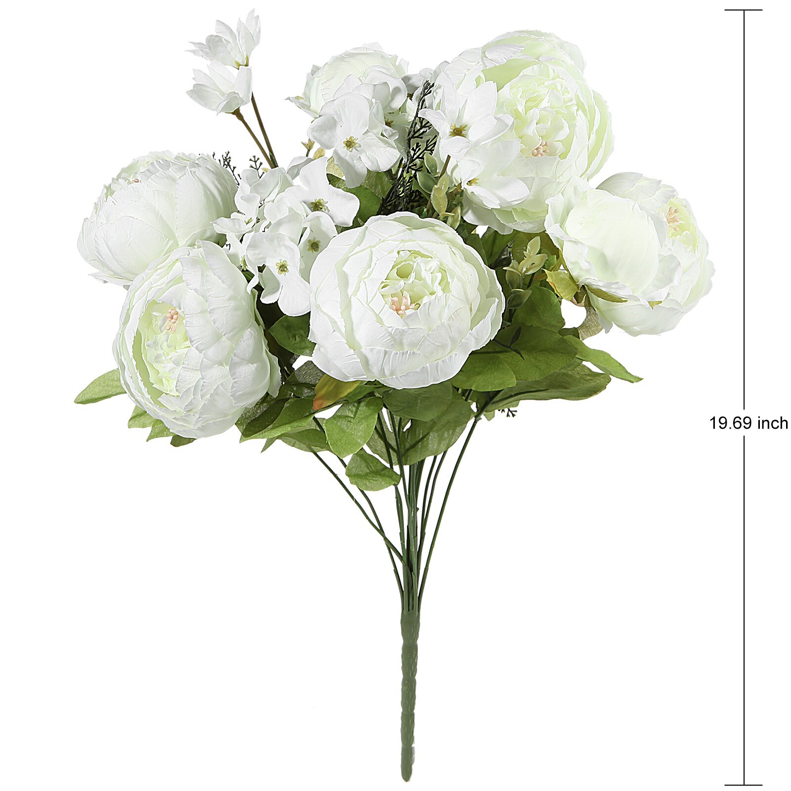 EZFLOWERY Artificial Peony Silk Flowers Arrangement Bouquet for Wedding – White