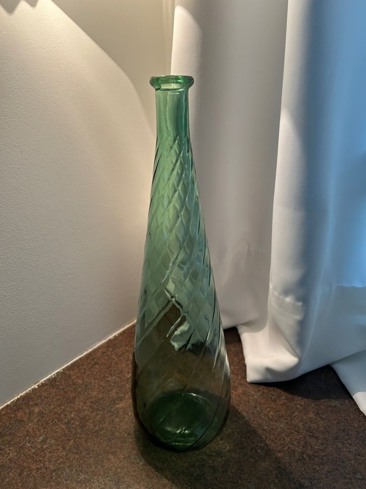 Green Textured Glass Genie Bottle H 16 in Diameter 4 in