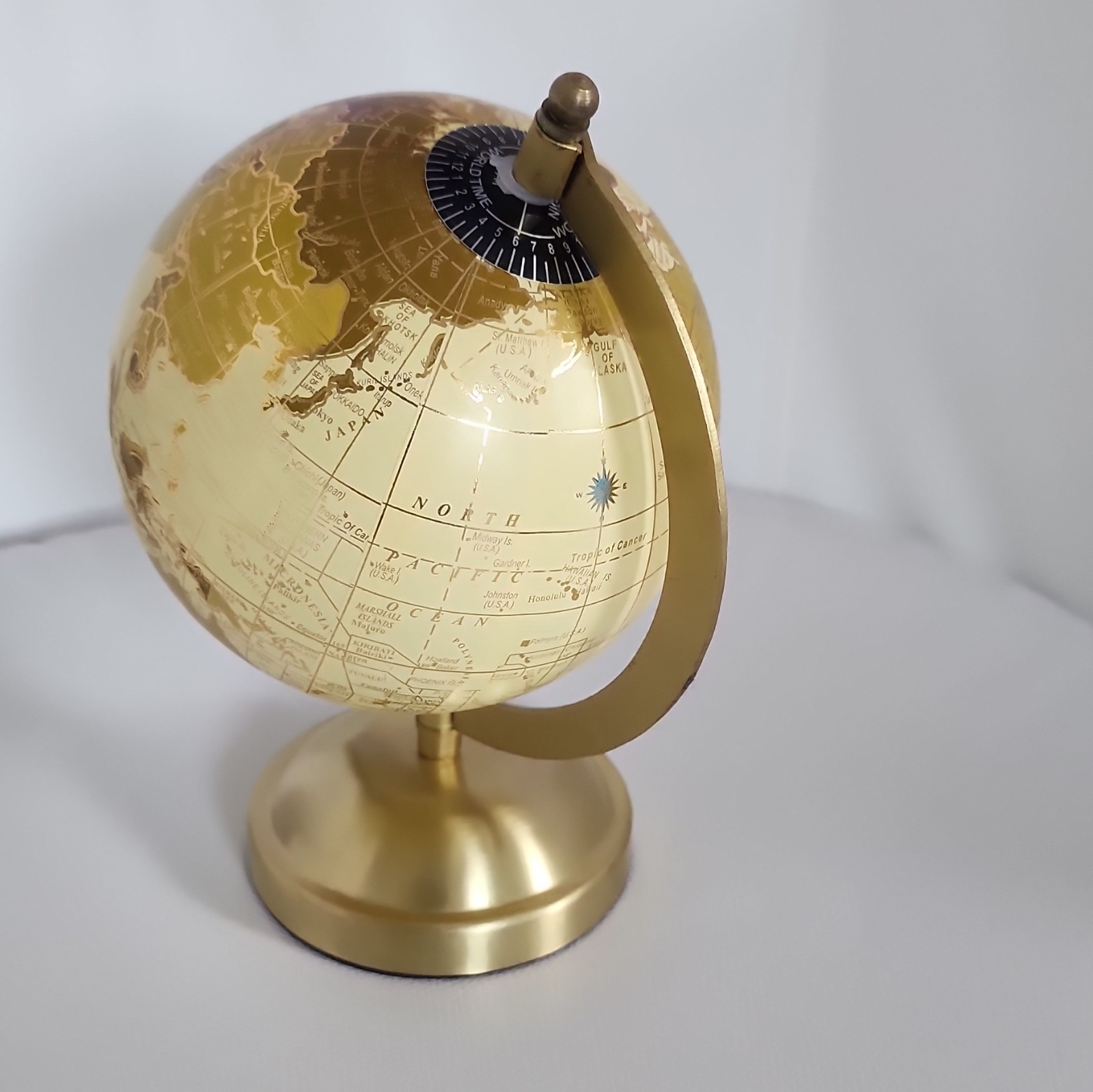 Gold Finish Decorative Rotating Tabletop Globe with Metal Base, Medium Size