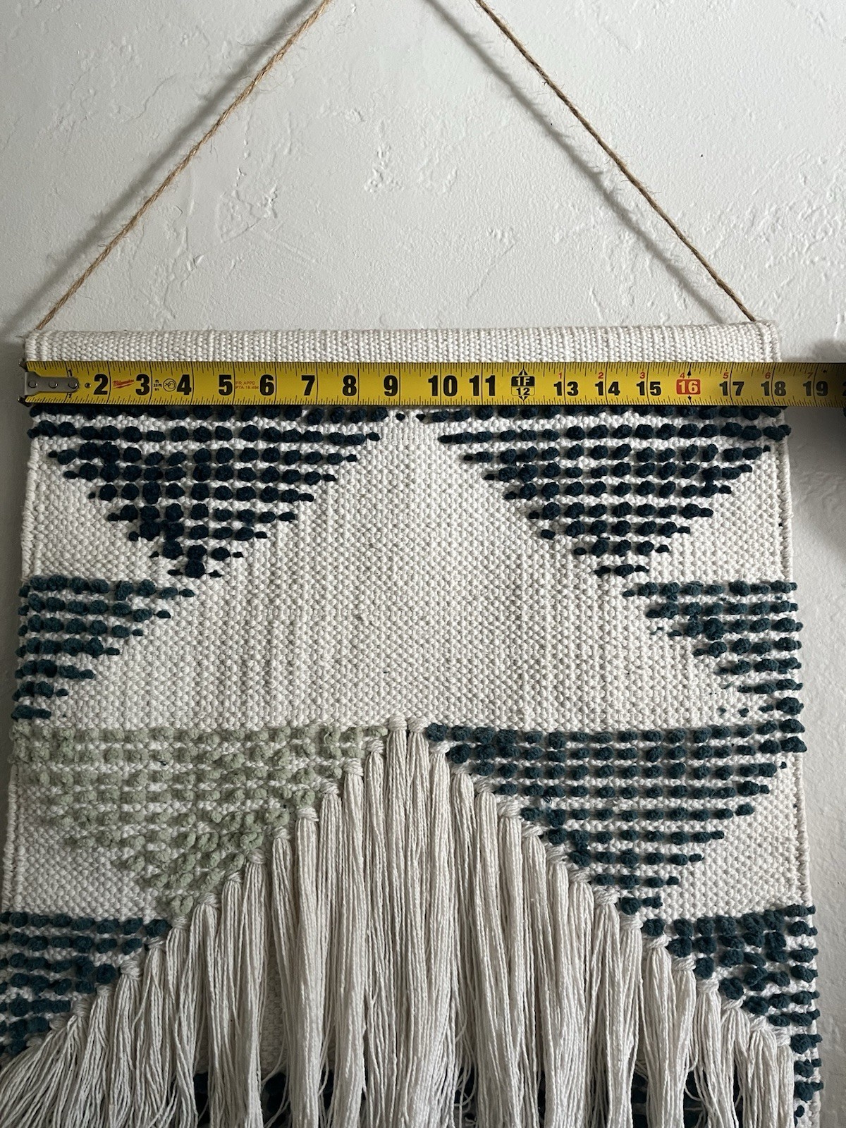 Boho Woven Macrame Wall Hanging Geometric Tapestry Fringe Decor 18×26 Blue Cream