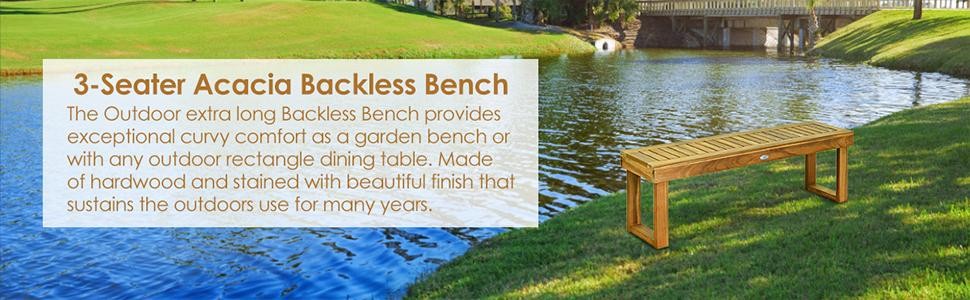 52″ Acacia Wood Outdoor Bench, Wood Patio Dining Bench with Slatted Seat, Wooden