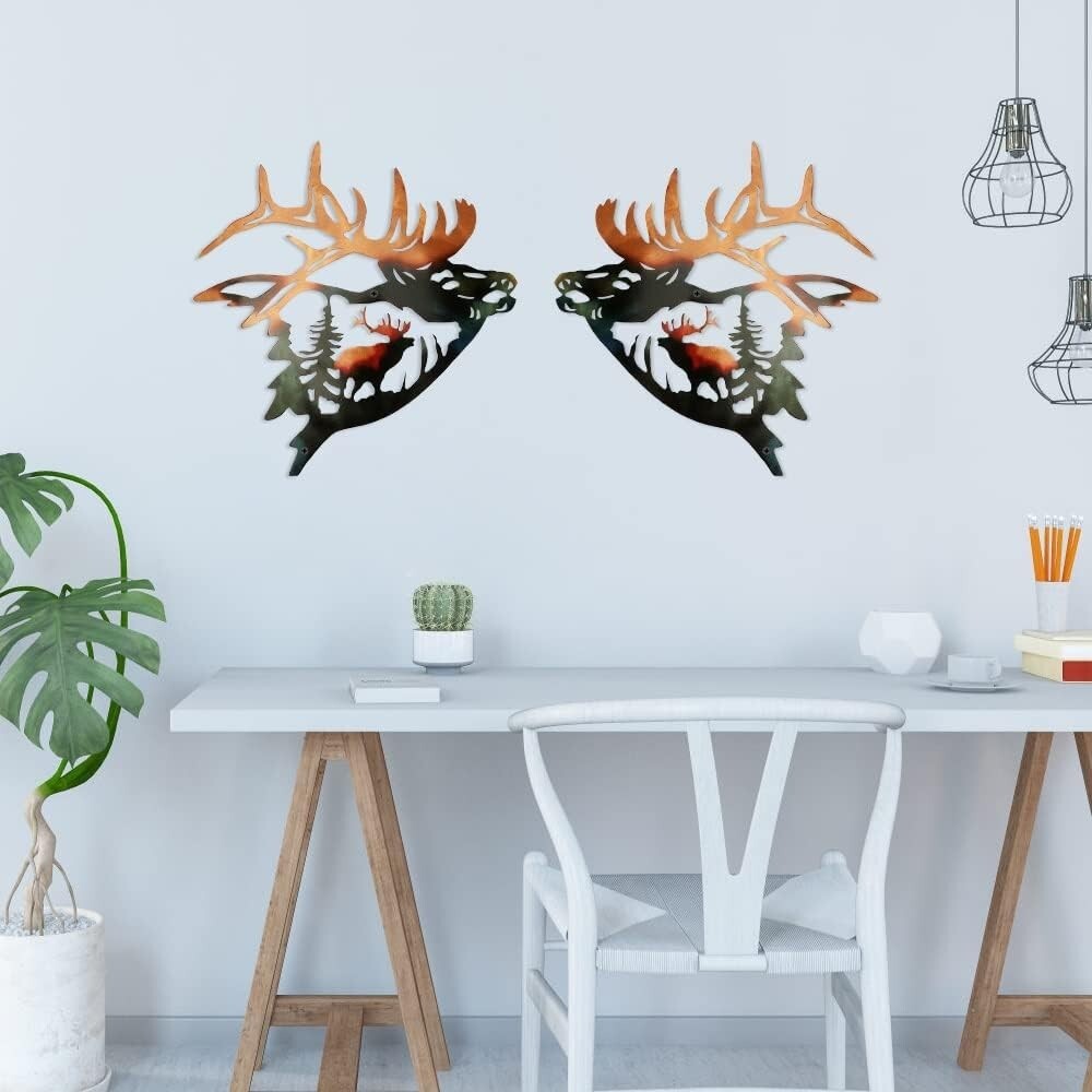 Set of 2 Elk Wall Art Decor Deer Metal Wall Decor Rustic Cabin Hunting Decor Met