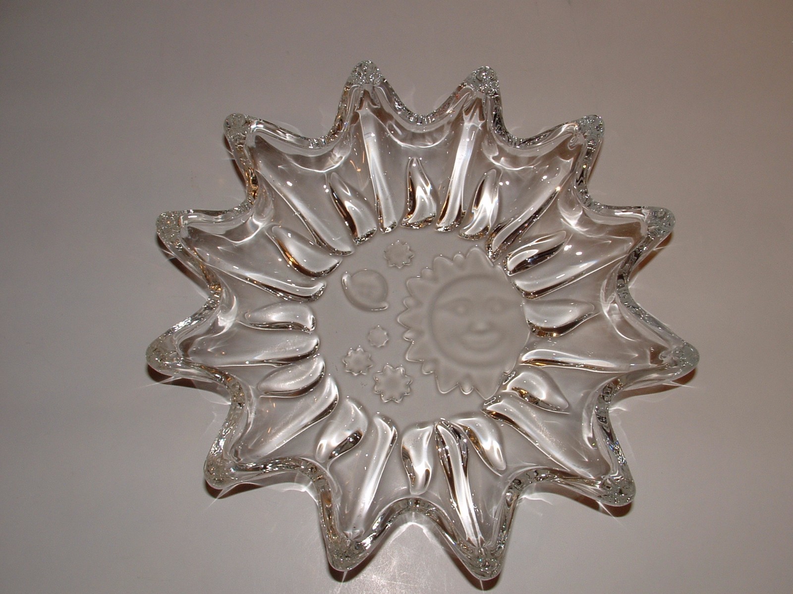 Sun Shape Decorative Glass Bowl, Frosted Solar Design, Age Unknown, pre-owned