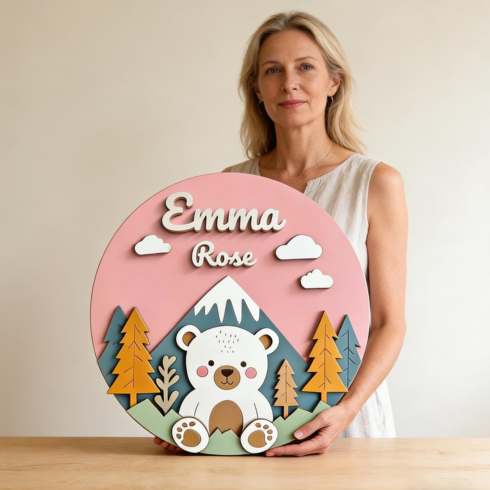 Personalized 3D Woodland Animal Wooden Name Sign – Nursery Decor, Baby Boy Gift