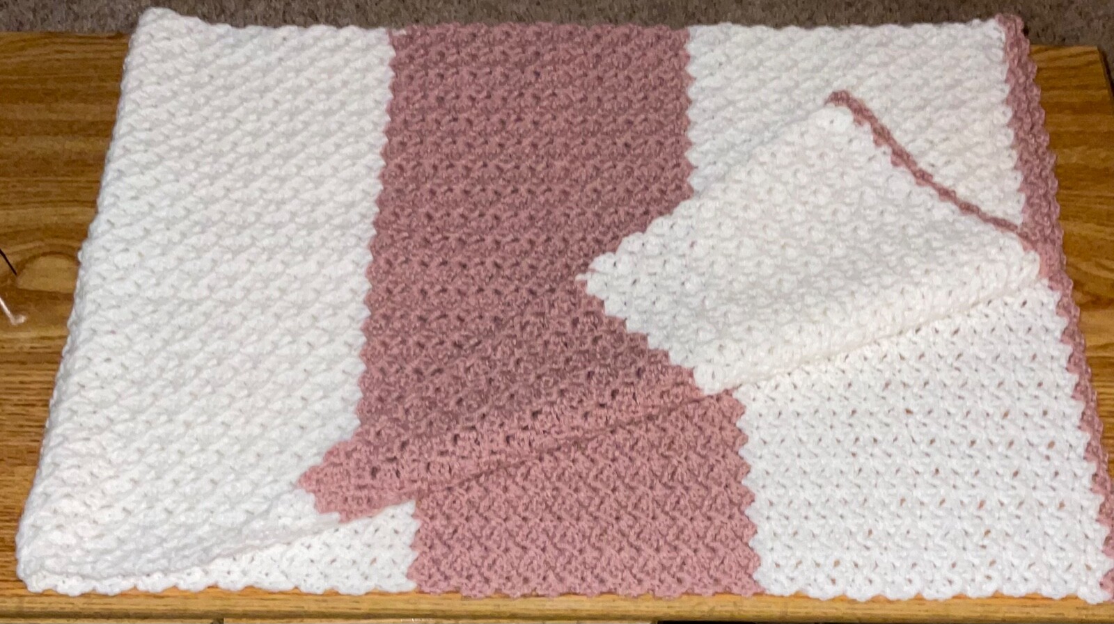 Rose & White Colorblock Afghan Throw – Handmade
