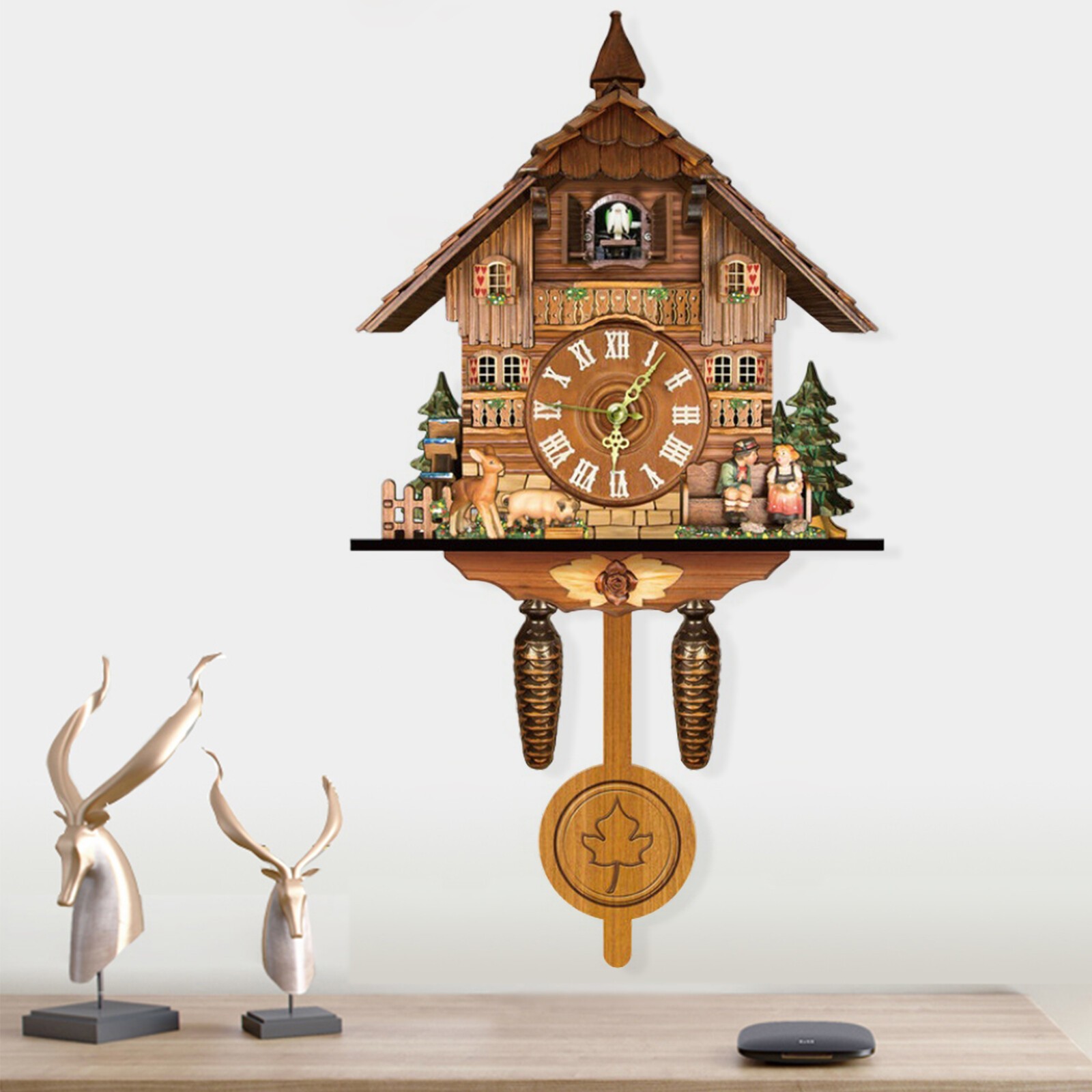 Vintage Cuckoo Wall Clock – Elegant Black Forest Design with Singing Feature